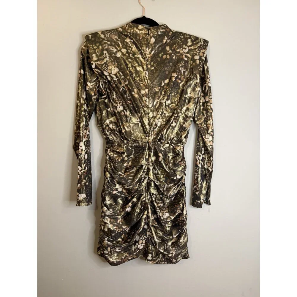 NEW AllSaints Lilliana Kettu Mini Dress Metallic Print Gold Size US 0 $275 [jb]